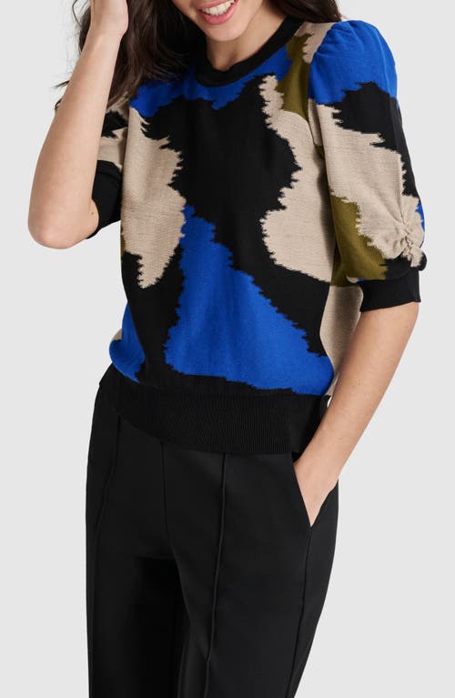 Shop Dkny Colorblock Puff Sleeve Sweater In Lapis Blue Multi