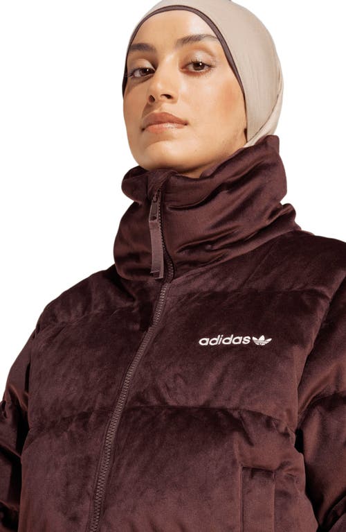 Shop Adidas Originals Regen Velour Down Puffer Jacket In Shadow Brown