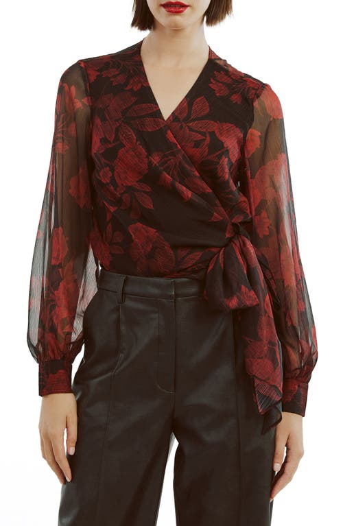 Bardot Diana Floral Georgette Wrap Top In Red Floral