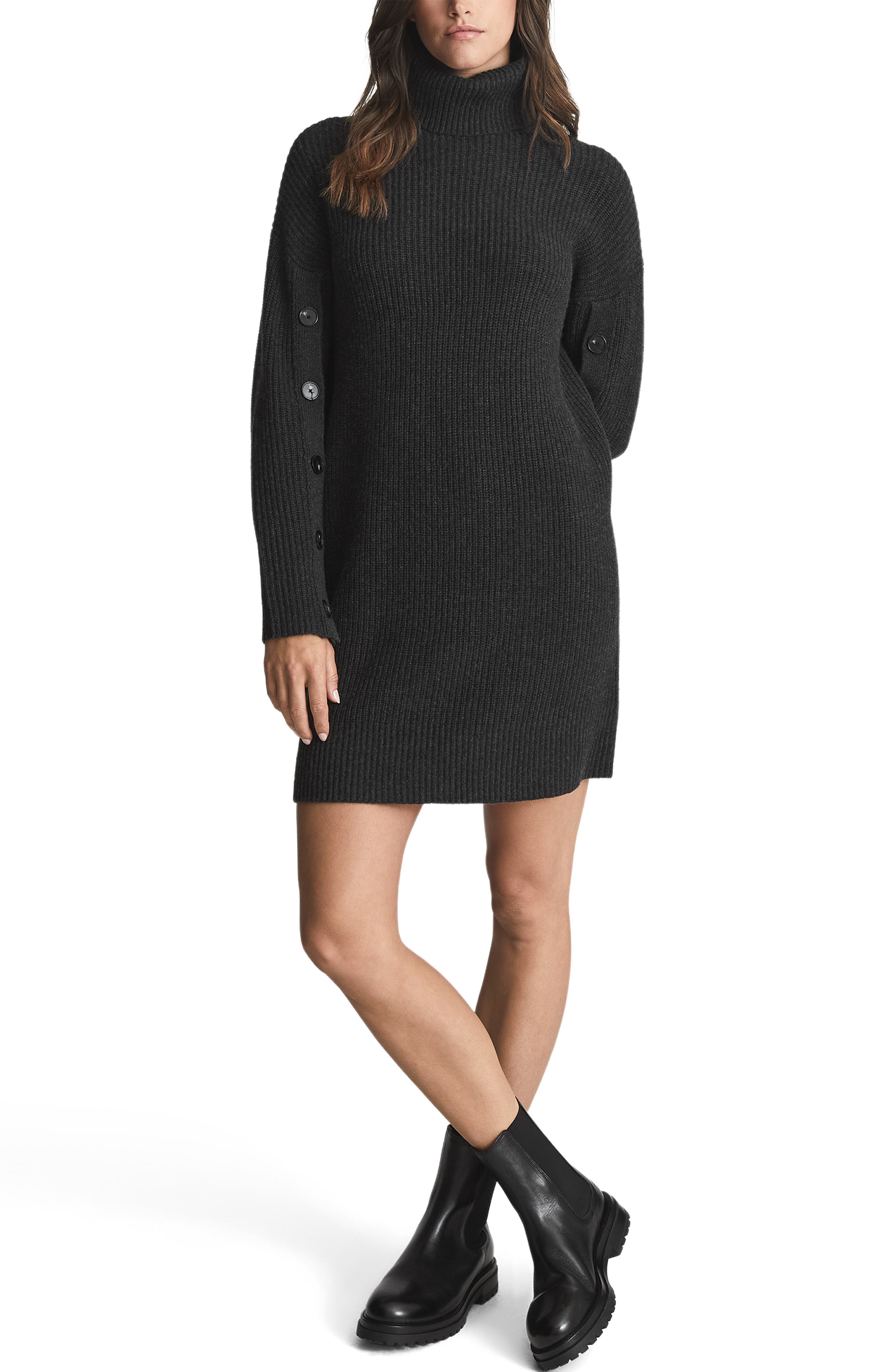 black long sleeve turtleneck sweater dress