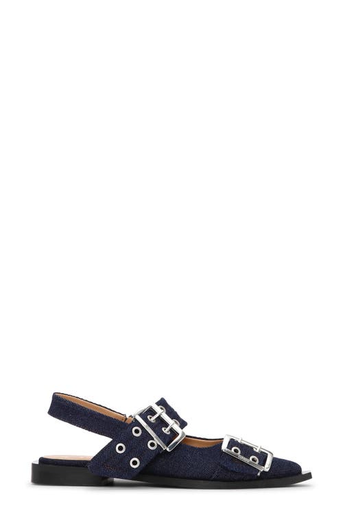 Shop Ganni Slingback Pointed Toe Flat In Dark Navy