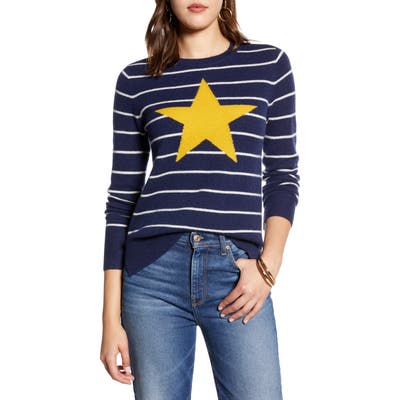 Halogen Wool & Cashmere Intarsia Crewneck Sweater, Blue