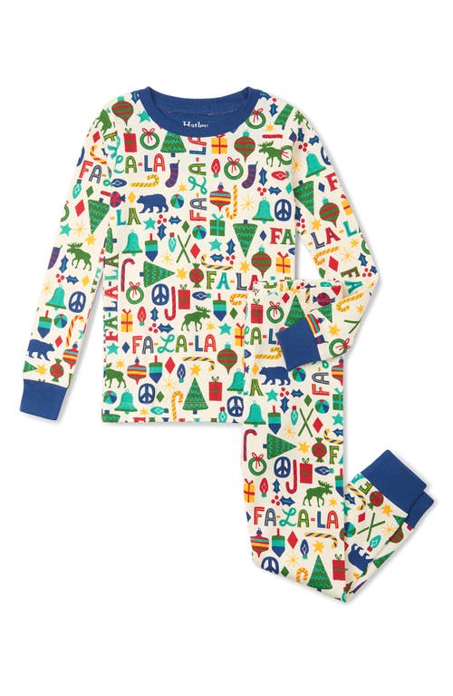 Shop Hatley Kids' Falala Holiday Print Organic Cotton Fitted Two-piece Pajamas In Natural