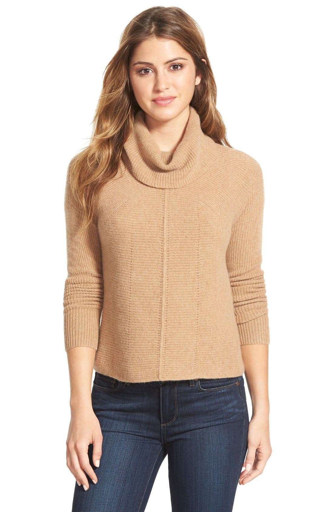 Halogen® Mixed Rib Turtleneck Cashmere Sweater Nordstrom