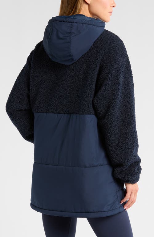 Shop Zella Hybrid Faux Shearling Pocket Jacket In Navy Sapphire