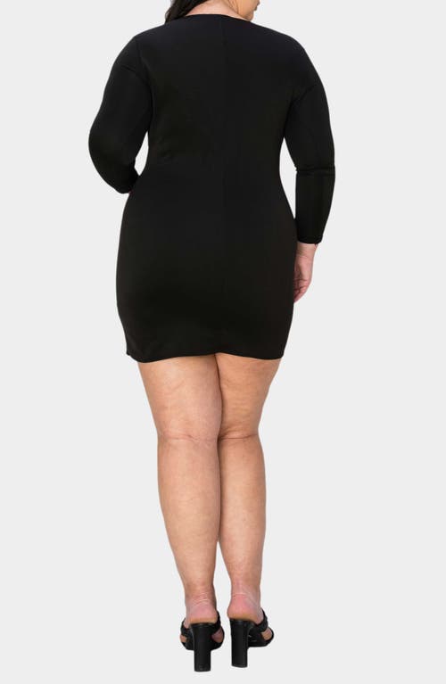 Shop L I V D Raven Bracelet Sleeve Faux Wrap Body-con Dress In Black