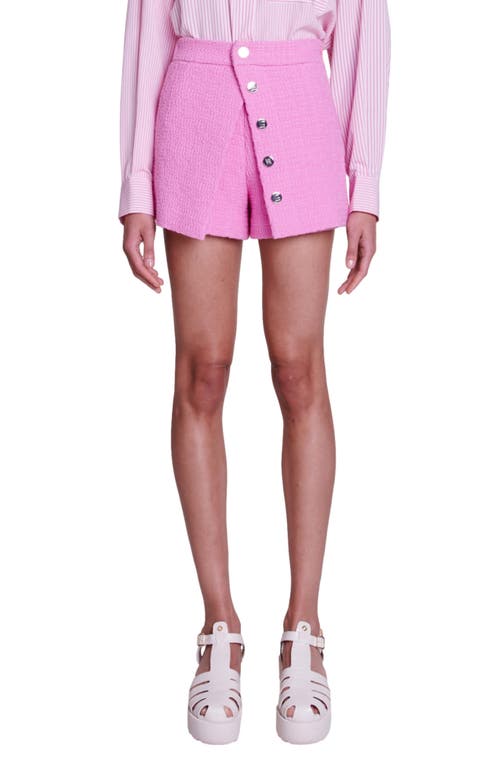 maje Ilabar Faux Asymmetric Button Front Tweed Shorts Pink at Nordstrom,
