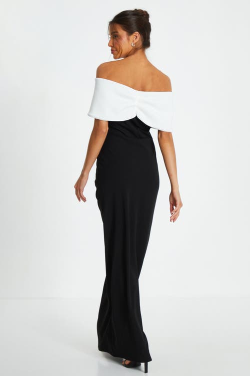 Quiz Scuba Crepe Bardot Ruched Maxi Dress In Black