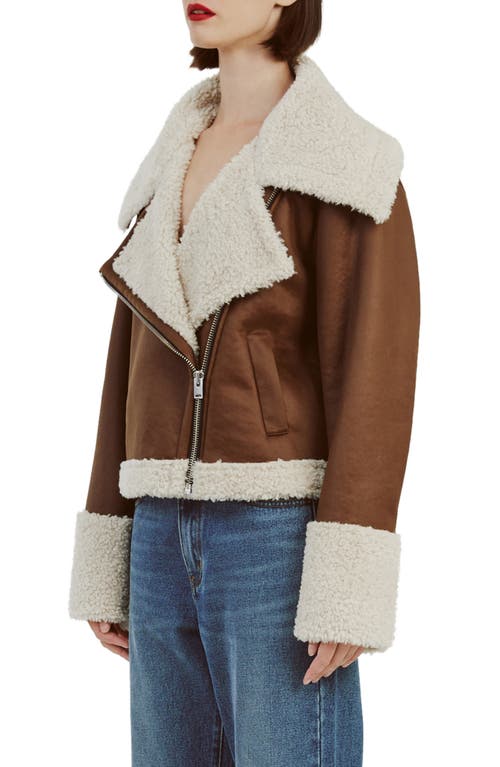 Shop Bardot Finn Faux Shearling & Faux Leather Jacket In Chocolate