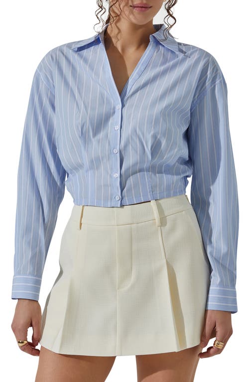 ASTR the Label Pinstripe Cotton Crop Button-Up Shirt Stripe at Nordstrom,