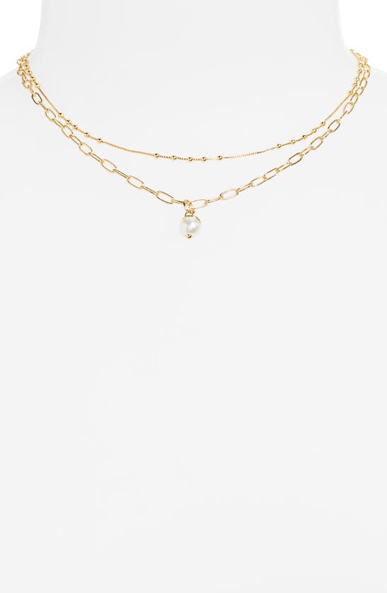 Shop Bp. Genuine Pearl Layered Necklace In 14k Gold Dipped