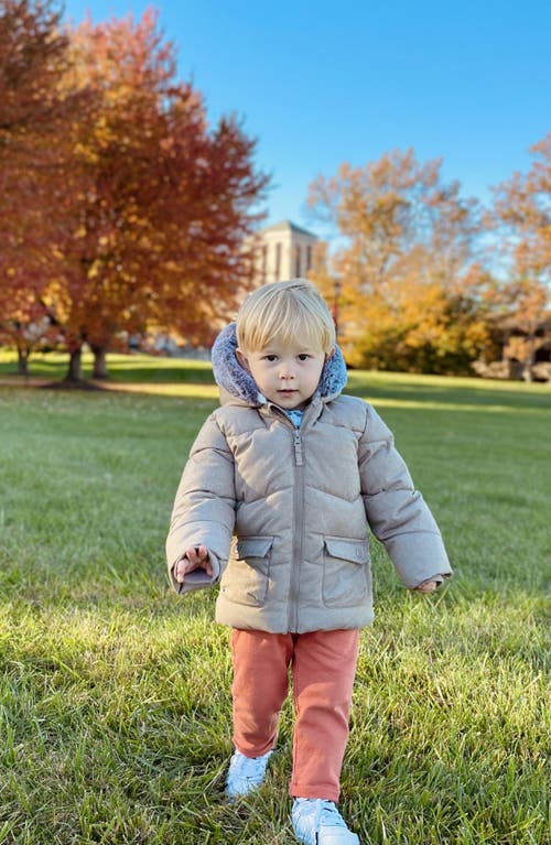 Rokka&rolla Baby Bear Fleece Hooded Puffer Jacket In Beige Textured