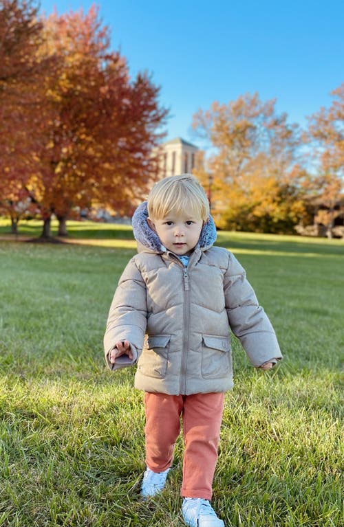 Shop Rokka&rolla Baby Bear Fleece Hooded Puffer Jacket In Beige Textured