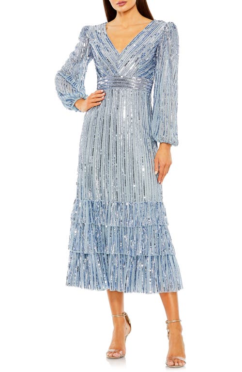 Shop Mac Duggal Sequin Long Sleeve Midi Dress In Slate Blue