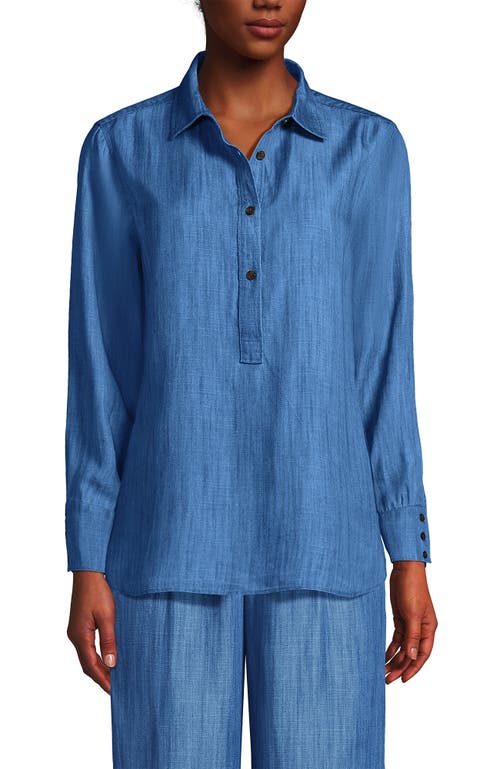 Shop Lands' End Tencel Fibers Twill Popover Shirt In Soft Indigo