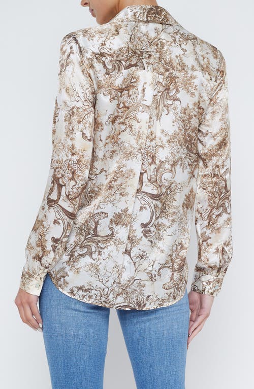 Shop L Agence L'agence Tyler Print Silk Button-up Shirt In Ivory/caramel