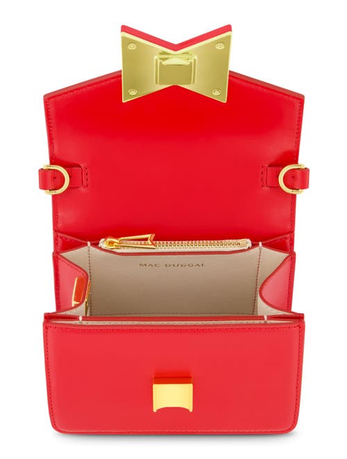 Mac Duggal Mini Leather Gold Strap Crossbody Bag In Cherry