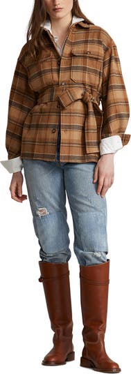 Polo Ralph Lauren Plaid Belted Wool Blend Shirt Jacket