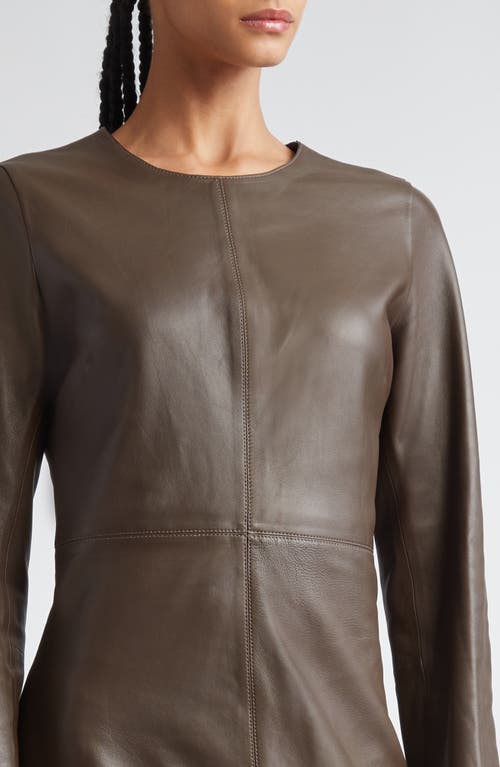 Shop Totême Toteme Long Sleeve Paneled Leather Midi Dress In Bark