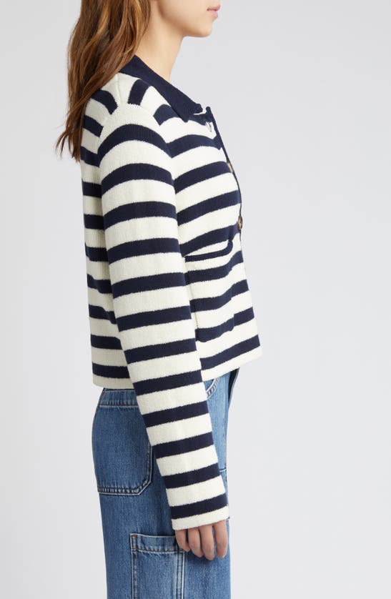 Shop Favorite Daughter The Annabel Stripe Knit Jacket In Navy/ White