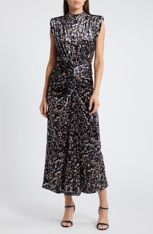 Saylor Al Sleeveless Ruched Velour Dress In Black Multi