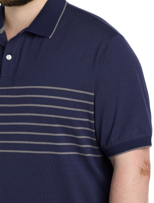 Harbor Bay By Dxl Harbor Bay Chest-striped Polo Shirt In Blue Grey