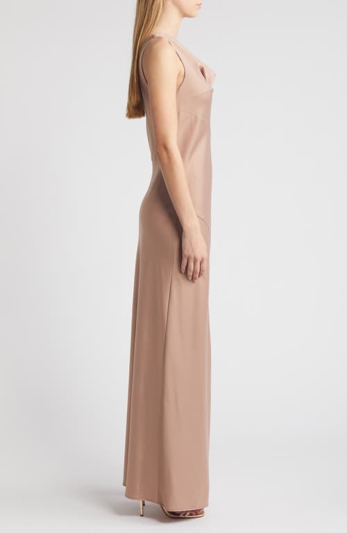 Shop Wayf The Lea Cowl Neck Satin Gown In Macchiato