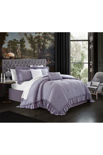 Chic Home Bedding Kinslee Washed Crinkle Design With Ruffled Flange Queen Comforter Set Lavender 5 Piece Set Hautelook