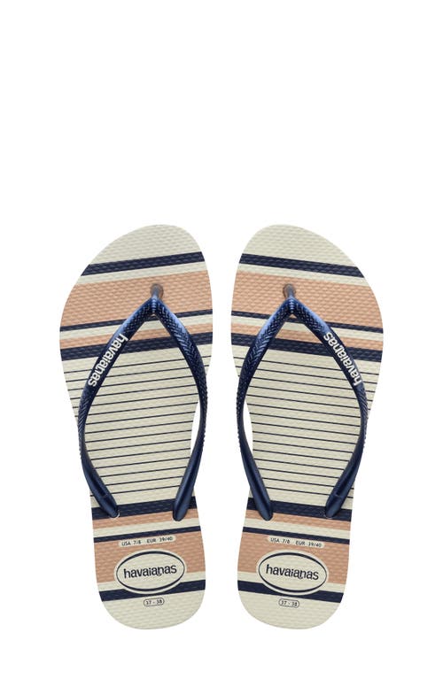 Havaianas Slim Nautical Flip Flop in Navy/Rose Gold/Navy at Nordstrom, Size 10 M