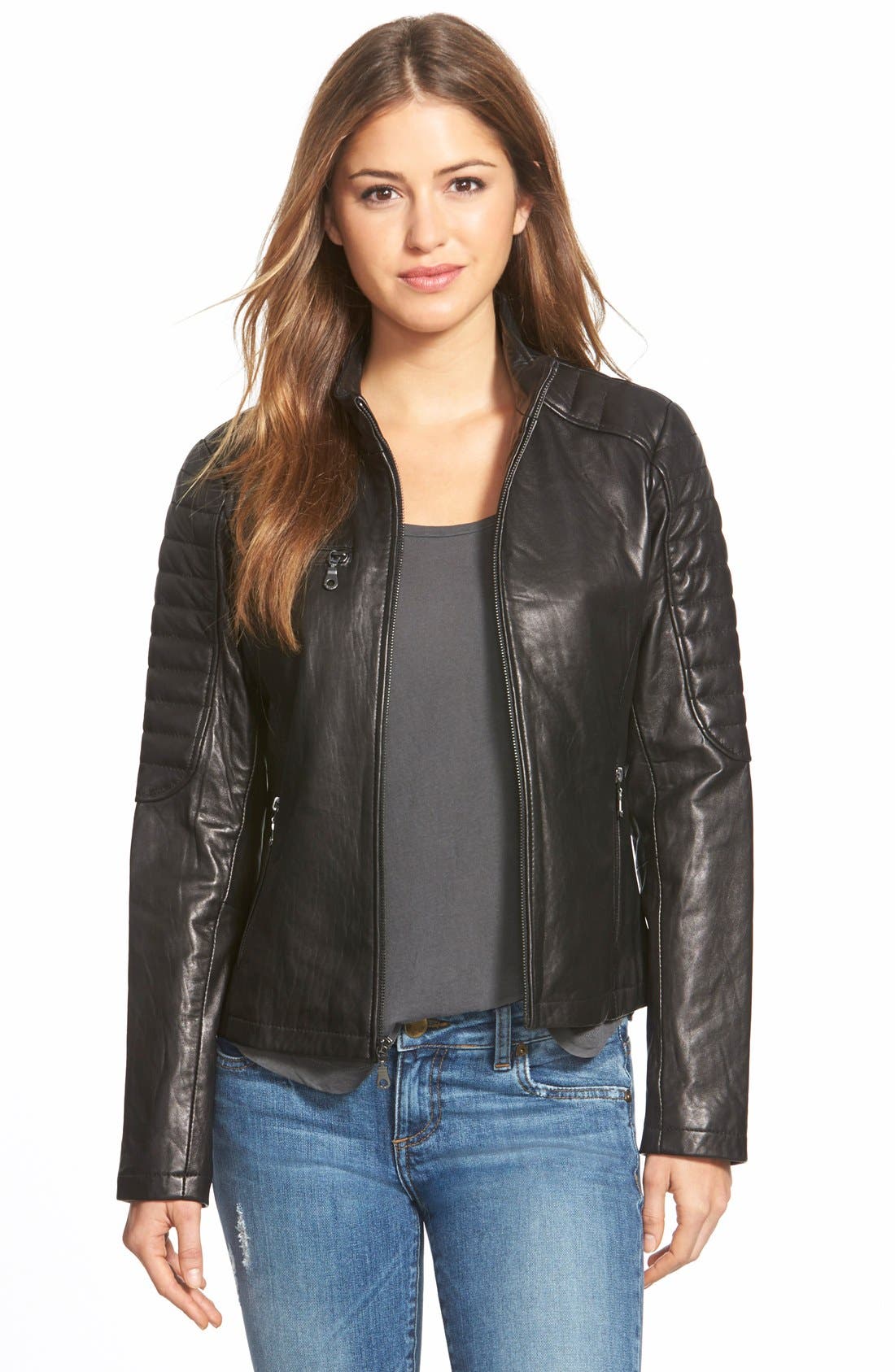 DKNY Lambskin Leather Zip Front Jacket Nordstrom