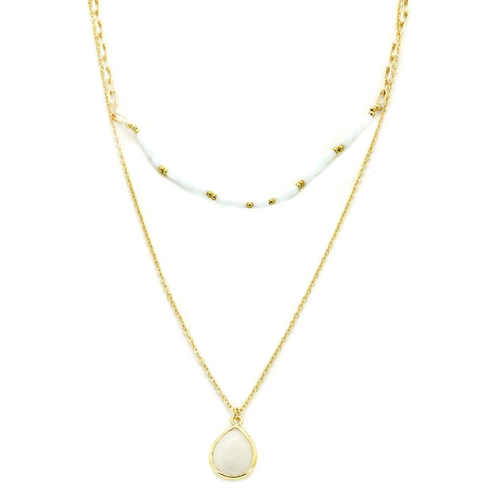 Shop Panacea Layered Stone & Bead Necklace In Gold/ivory