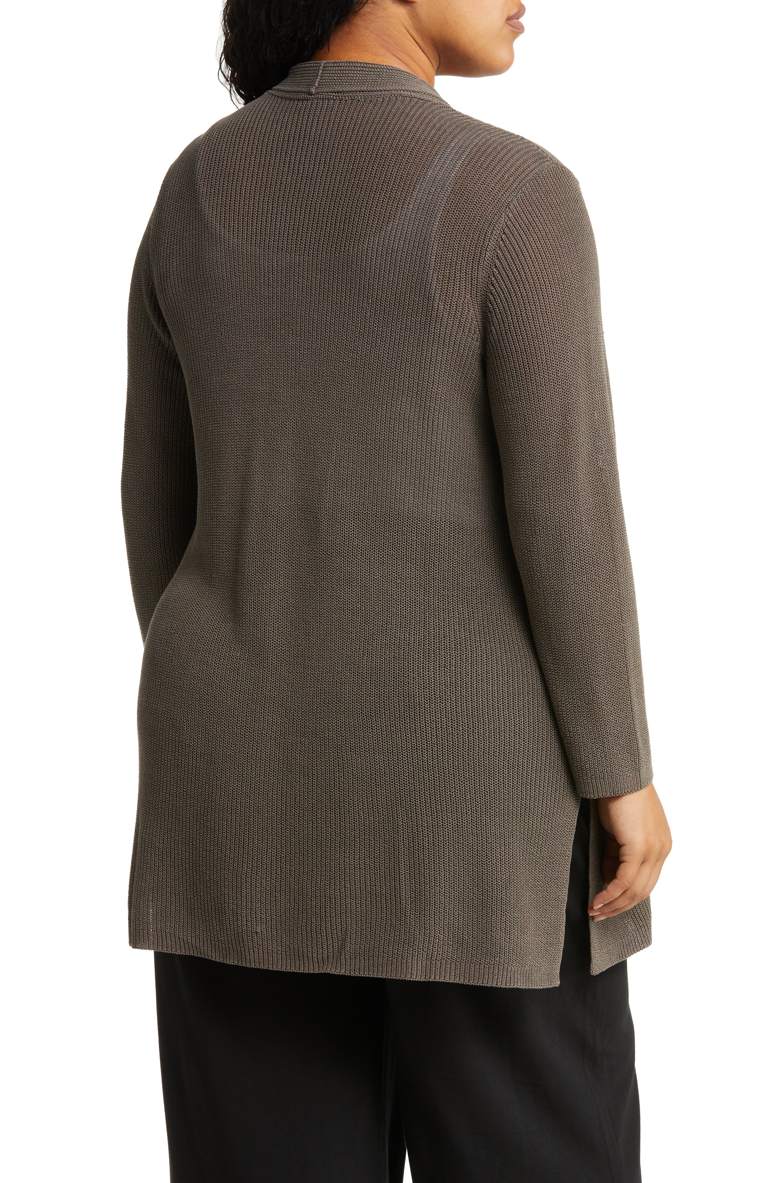 Eileen Fisher Straight Long Organic Cotton \u0026 Silk Cardigan in Rye