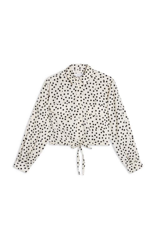 Topshop Spot Drawstring Waist Blouse In Beige