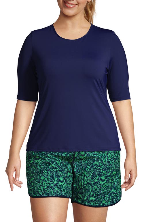 Shop Lands' End Plus Size Crew Neck Rash Guard Upf 50 Swim Tee In Deep Sea Navy