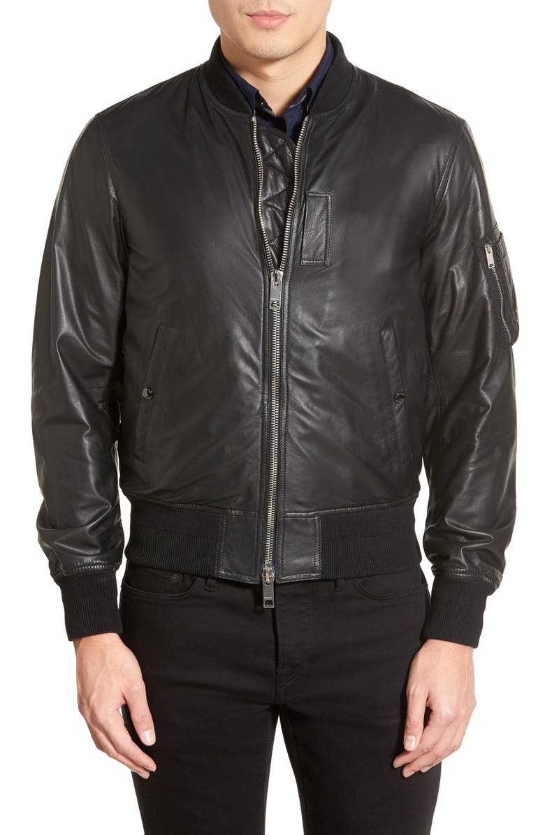 Burberry Brit 'Ralleigh' Black Leather Bomber Jacket | Nordstrom