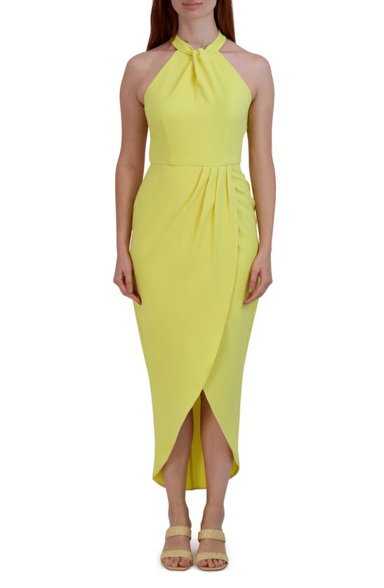 Julia Jordan Knot-neck Tulip-hem Midi Dress In Light Yellow