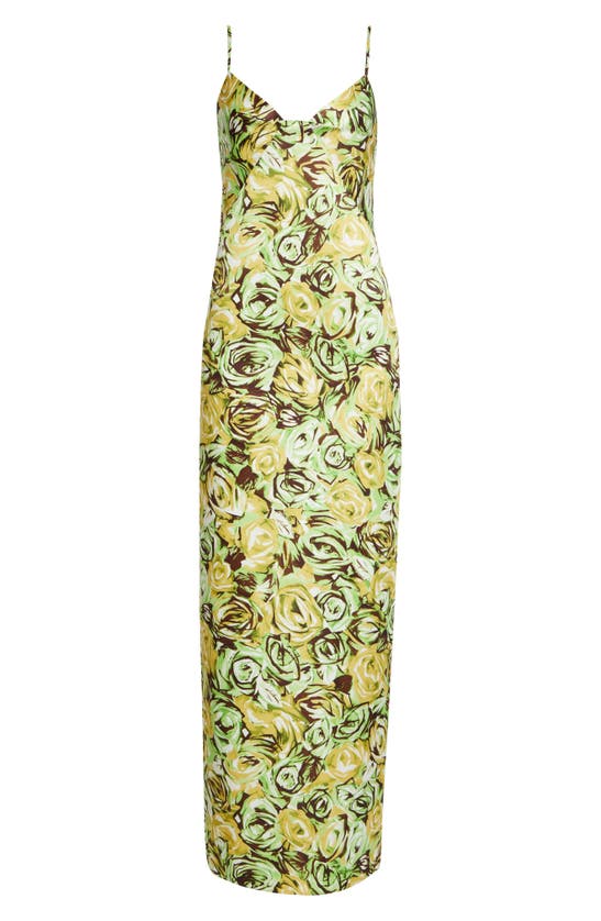 Shop Emilia Wickstead Faith Floral Print Maxi Slipdress In Abstract Roses Green/lemon