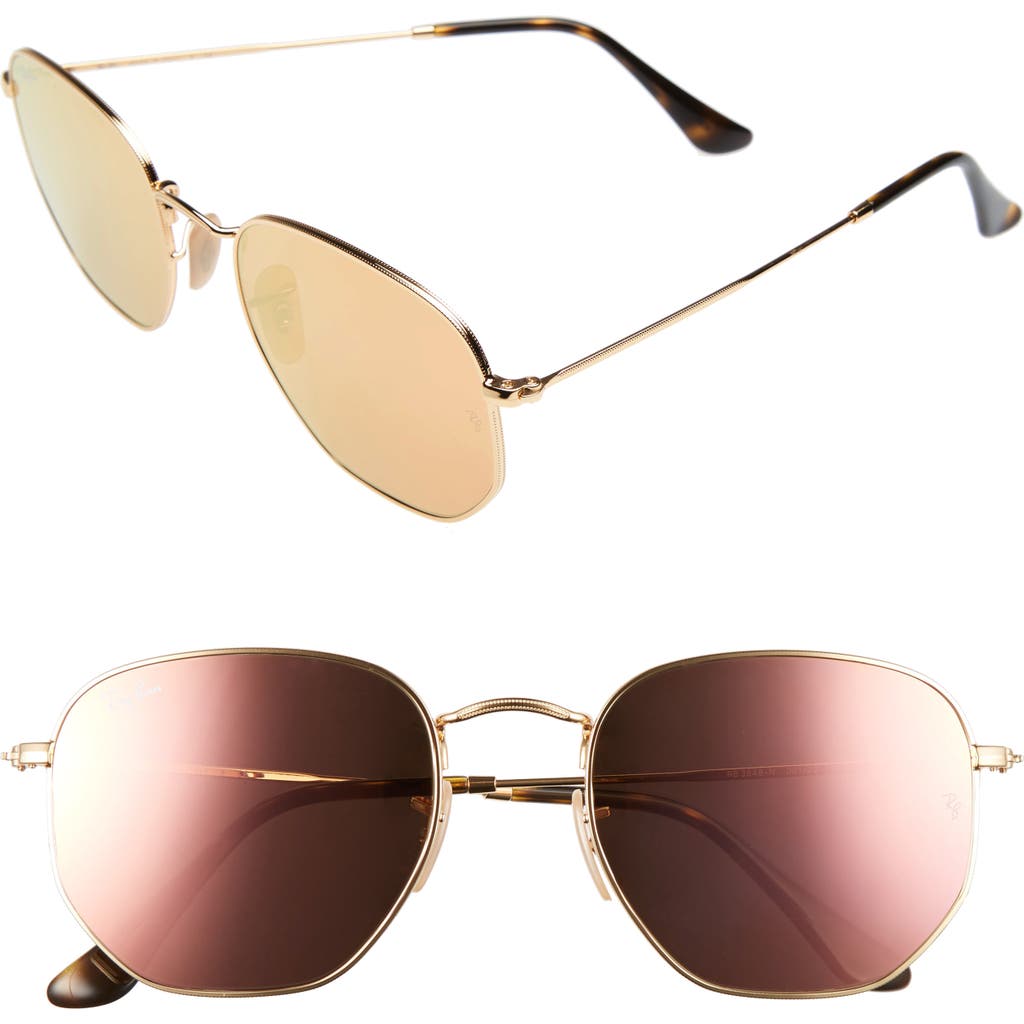 Ray Ban Ray-ban 54mm Hexagonal Flat Lens Sunglasses In Gold/pink