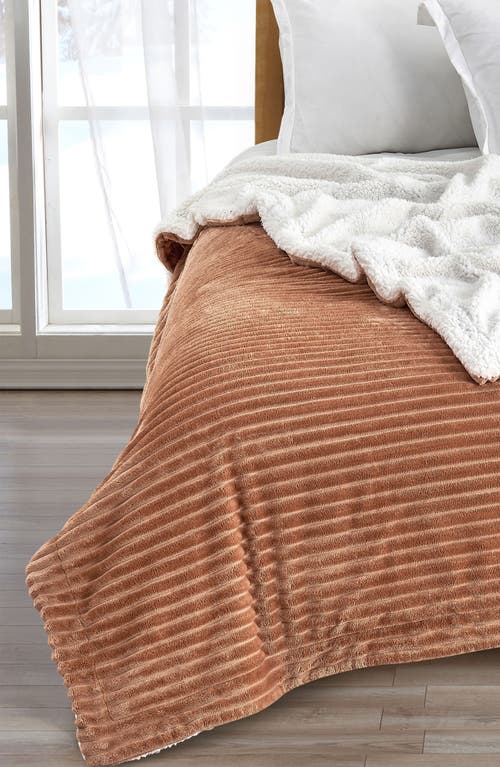 Woven & Weft Ribbed Faux Shearling Reversible Blanket In Toffee