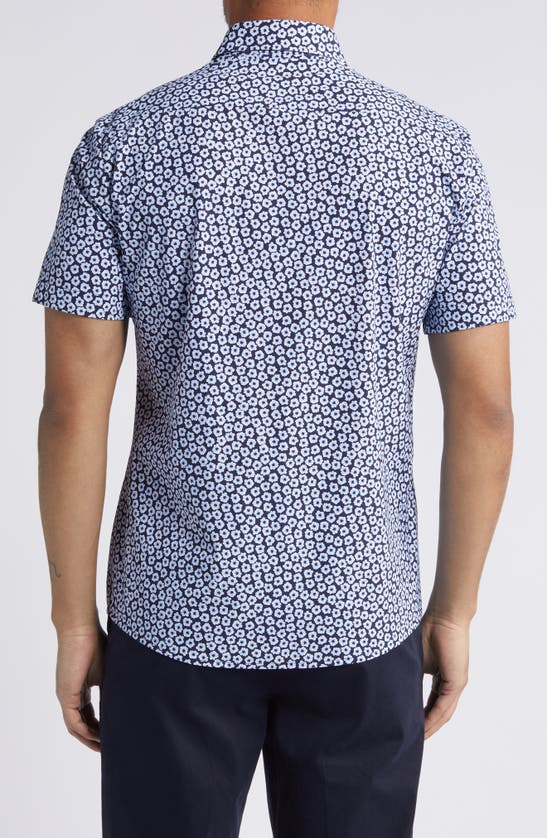 Shop Hugo Boss Boss Roan Floral Short Sleeve Stretch Button-up Shirt In Navy