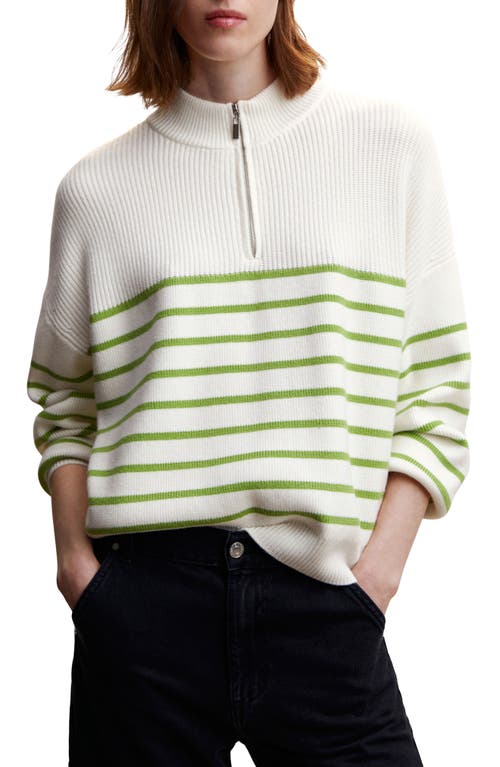 MANGO Oversize Stripe Quarter Zip Pullover in Green at Nordstrom, Size X-Small