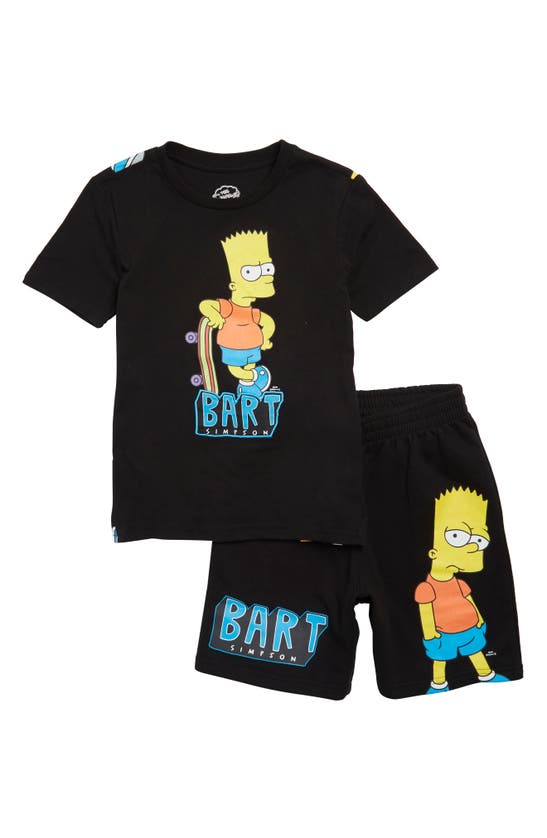 Shop Freeze Kids' Bart Simpson Embro T-shirt & Shorts Set In Black