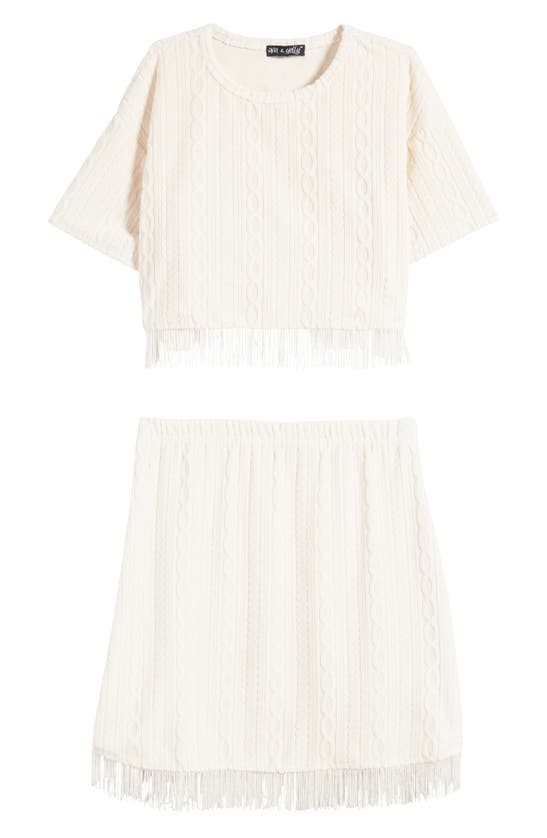 Shop Ava & Yelly Kids' Fringe Cover-up Top & Skirt Set In Ivory
