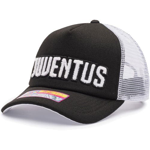 FAN INK Men's Black/White Juventus Freshman Trucker Snapback Hat