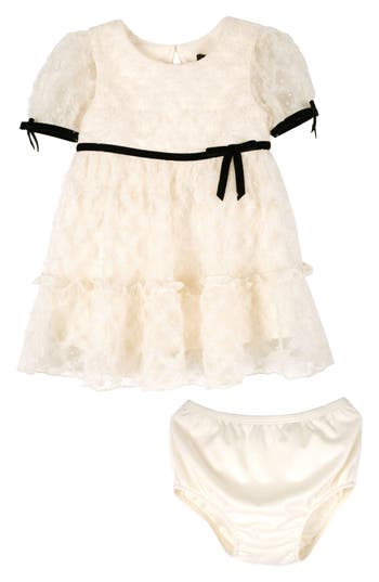 Zunie Kids'  Puff Sleeve Mesh Dress & Satin Bloomers In Neutral