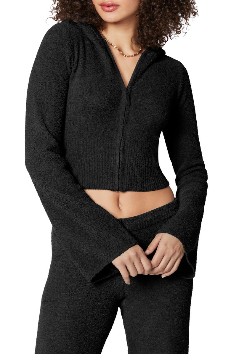 Florence by Mills Cozy Crop Zip Sweater Hoodie, Main, color, Black