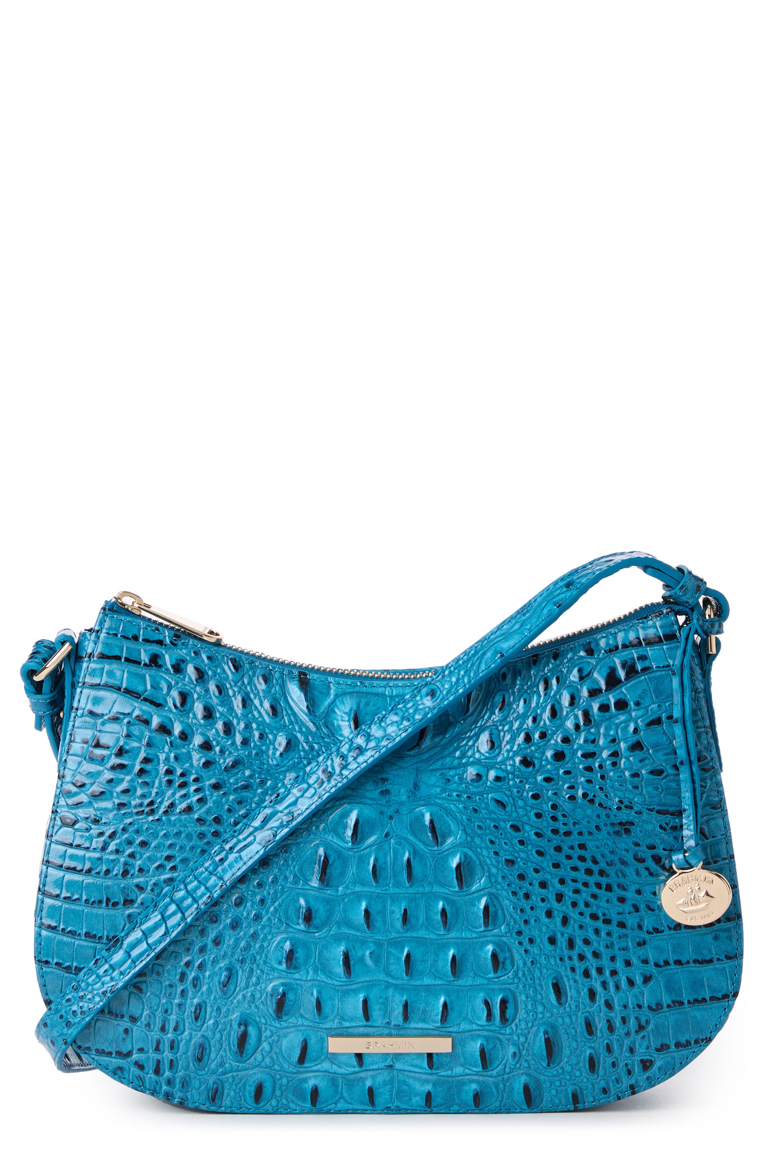 Brahmin Shayna Croc Embossed Leather Crossbody Bag in Vibrant Azure 