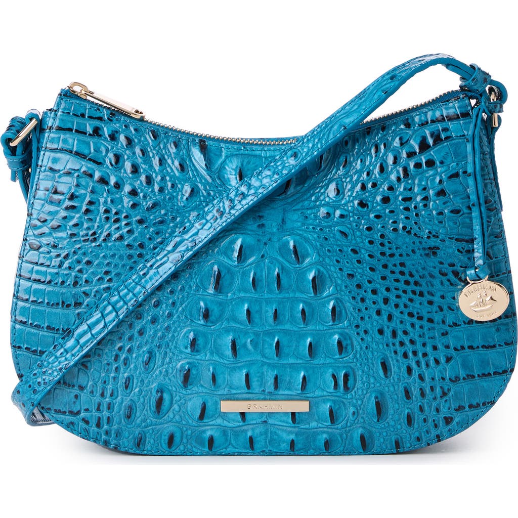 Brahmin Shayna Croc Embossed Leather Crossbody Bag in Vibrant Azure