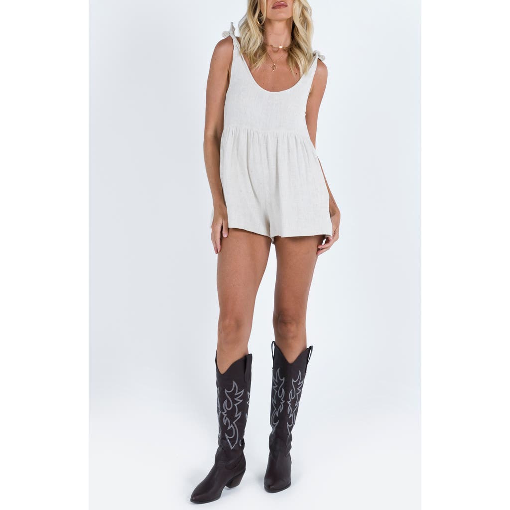 Princess Polly Tay Tie Strap Linen Blend Romper In Medium Beige