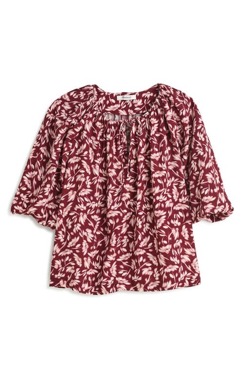 Shop Madewell Floral Bubble Sleeve Top In Bordeaux